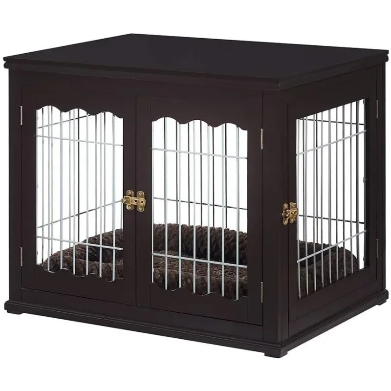 Dog Crate for Medium Dogs,Modern Decorative Wooden Wire Pet Cage, Pretty Cute End Side Table Nightstand, Espresso