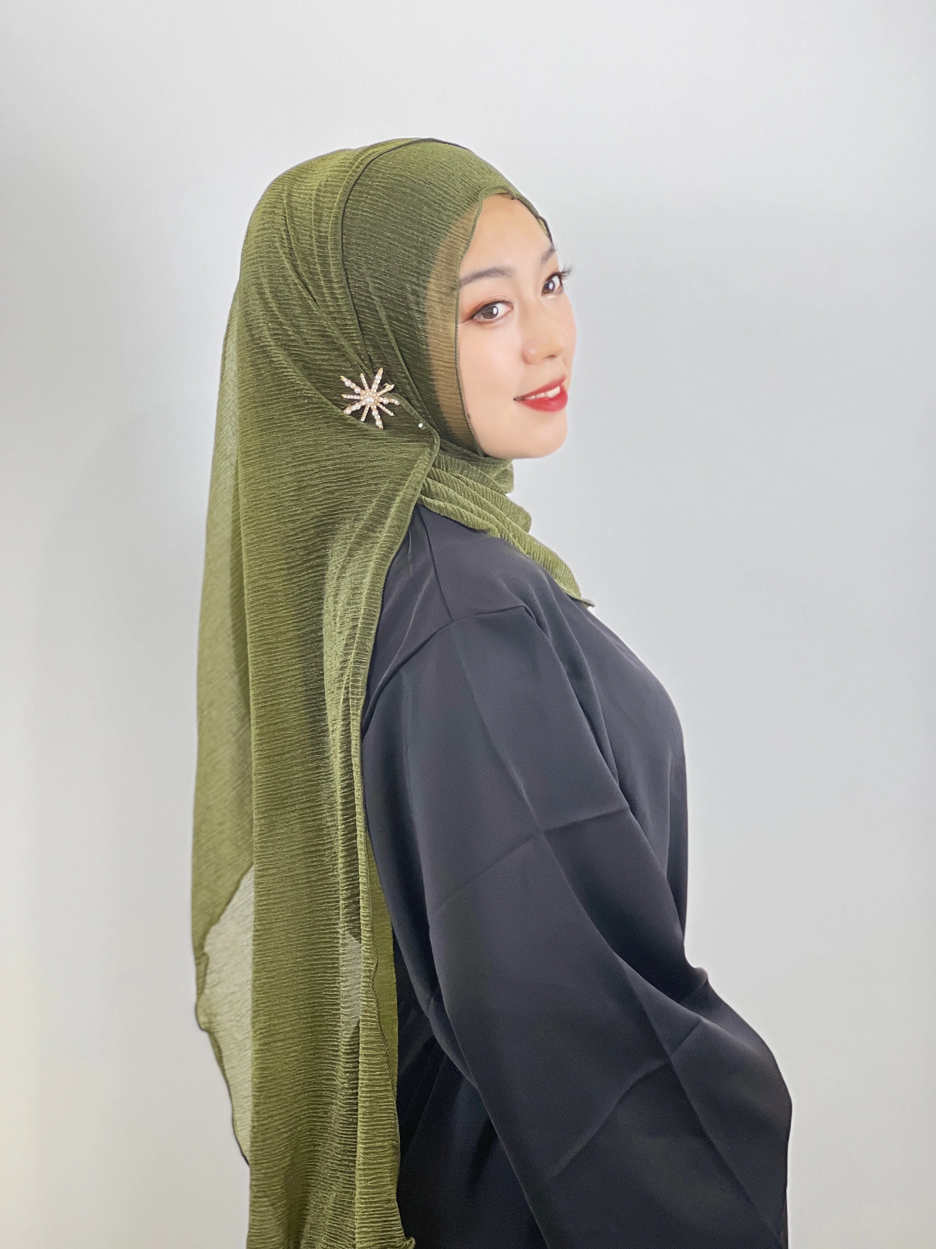 Muslim Stars Hairpin Hijab Solid Shawl Ladies Long Dress Lace Hijab Ladies Robe Shawl Ladies Hijab Instant Arabic Jersey Hijab