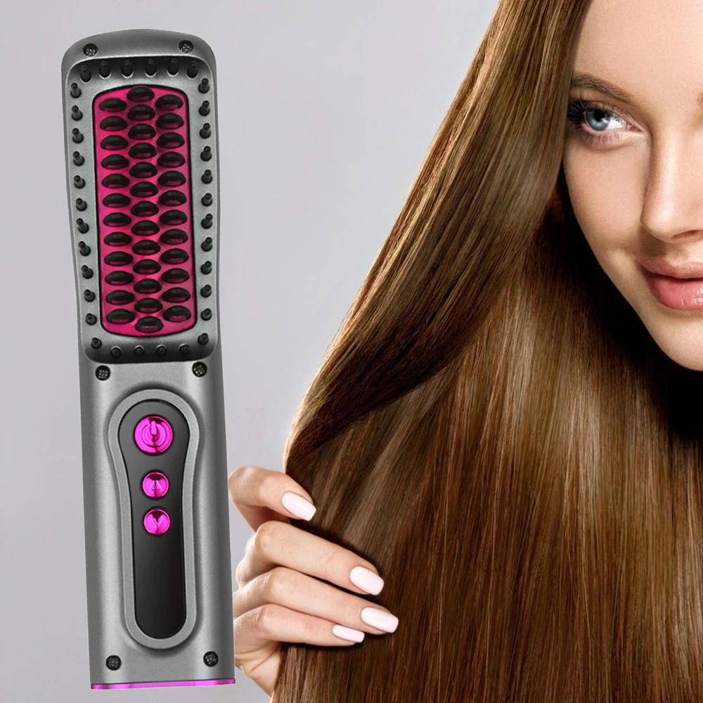 Wireless Hot Comb Electric Hair Straightening Brush Anti-scald Hair Straight Styler For Travel Home Use