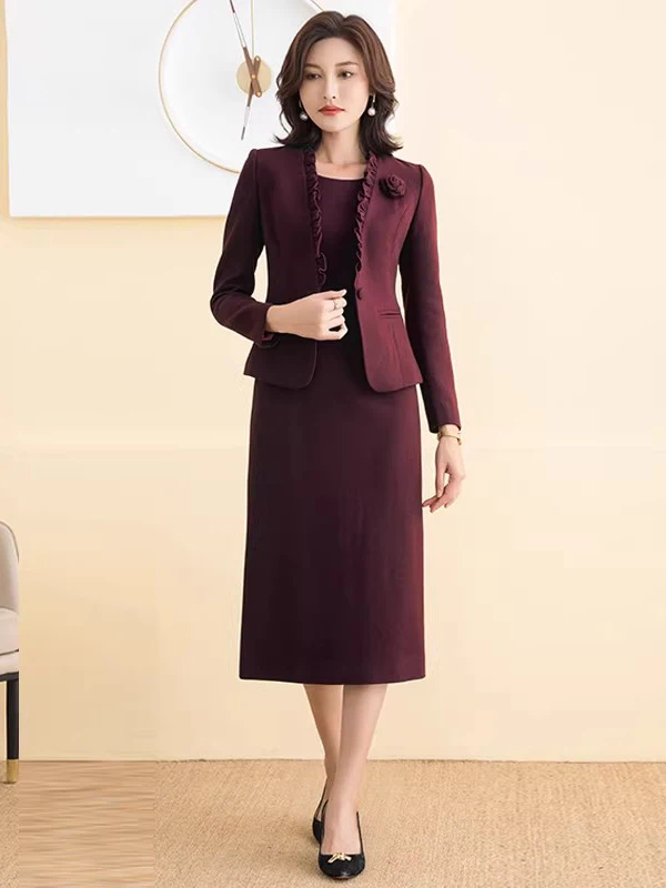 

Ele Red Woolen Suit Set Wedding Dr Two-Piece Faionable Luxury Lightweight Ele Mid-Waist Polyester Fiber