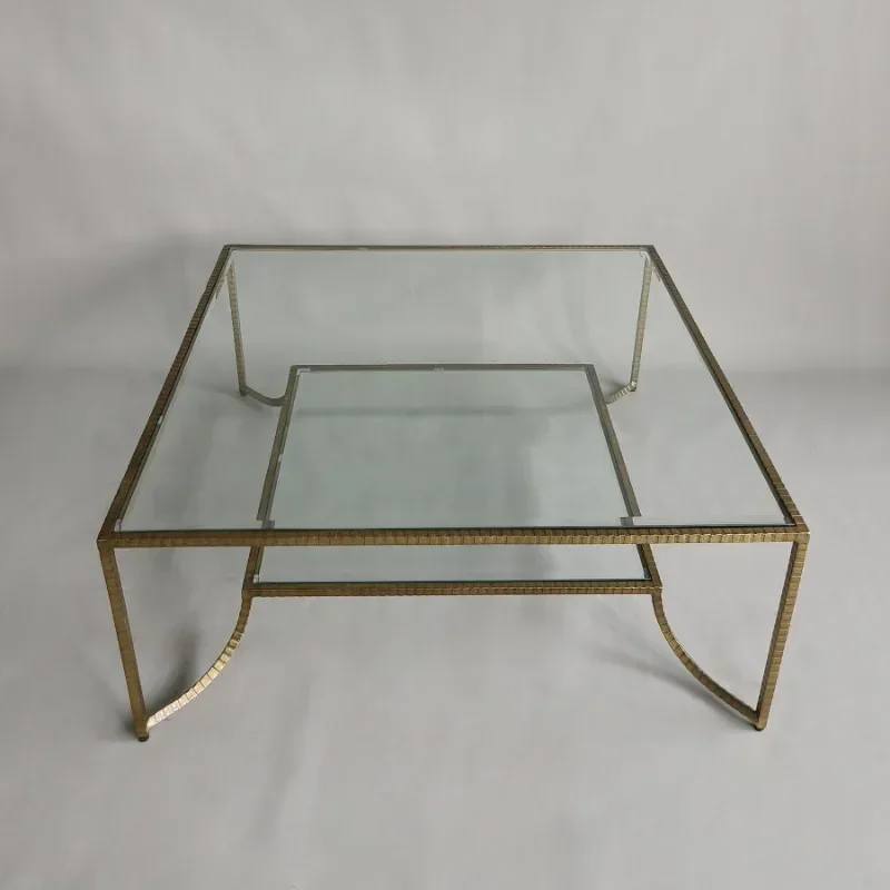 American light luxury retro wrought iron tempered glass coffee table villa hotel model room forged wrought iron living