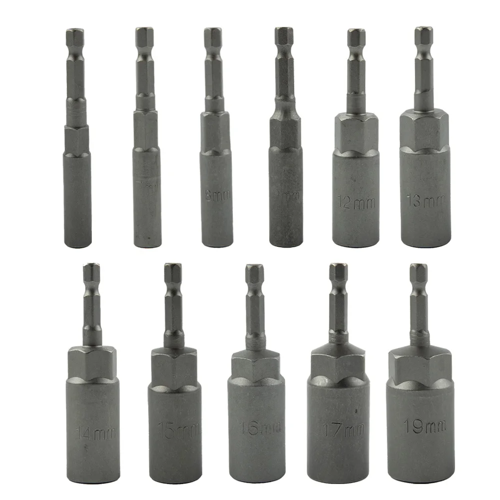 

1pc 80mm Length Deepen Power Nut Driver Drill Bit 5.5-19mm Socket Adapter 1/4 Hex Shank Drill Bit Adapter For Power Drills