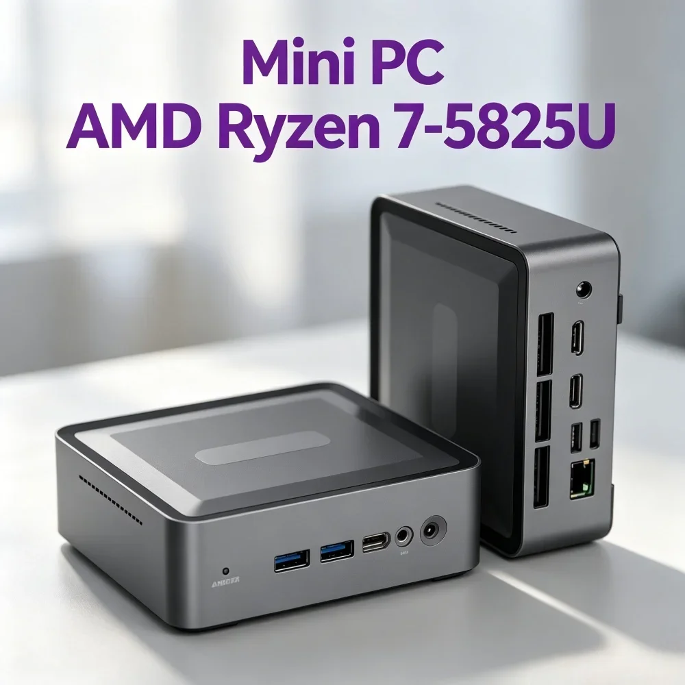 Blithe U58 Win11 Pro Corporate Work Ryzen7 5825U Mini PC, 2×DDR4 3200MHz M.2 SSD+HDD WiFi6 BT5.2 Sleek Desktop PC Light Gaming