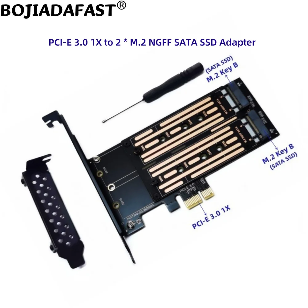 

PCI Express X1 PCI-E 3.0 1X To Dual 2 M.2 NGFF B-Key 2280 22110 M2 SATA SSD Adapter Card