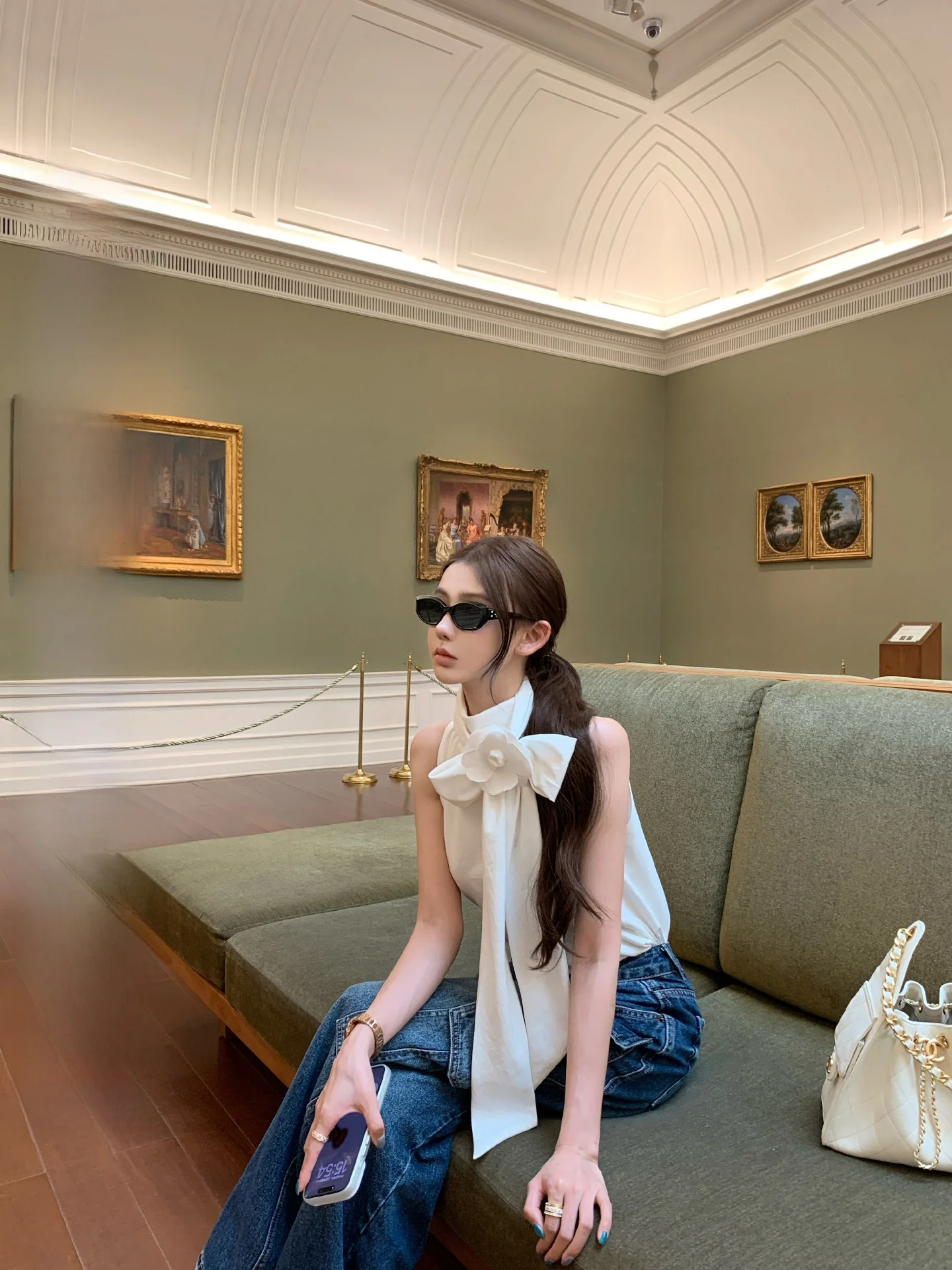 

OKMASHOP Casual Style High Collar Loose Women's White Shirt Spring Summer Breathable Comfortable Sleeveless Top Knot