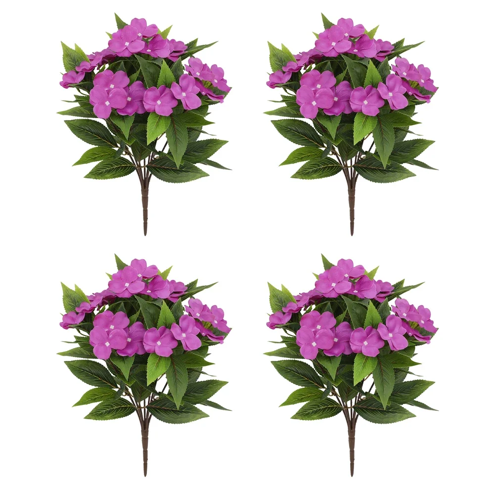 

Beautiful 4 Pcs Faux Impatiens Flowers For Outdoor Use Weather Resistant Plants For Year Round Home And Garden Decoration