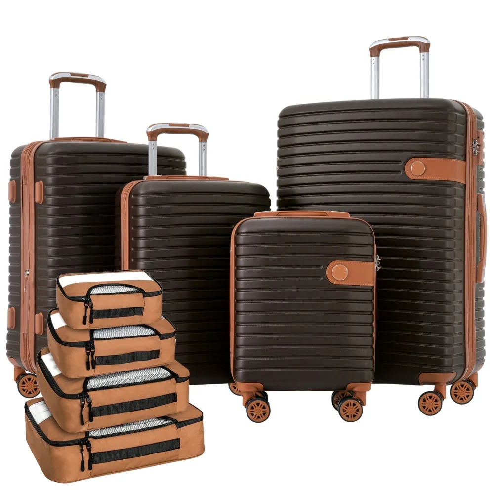 

4 Piec Set Suitcase Set, ABS Hard Shell Lightweight Expandable Travel Luggage with 4 Packing Cubes, Men Women(16/20/24/28)