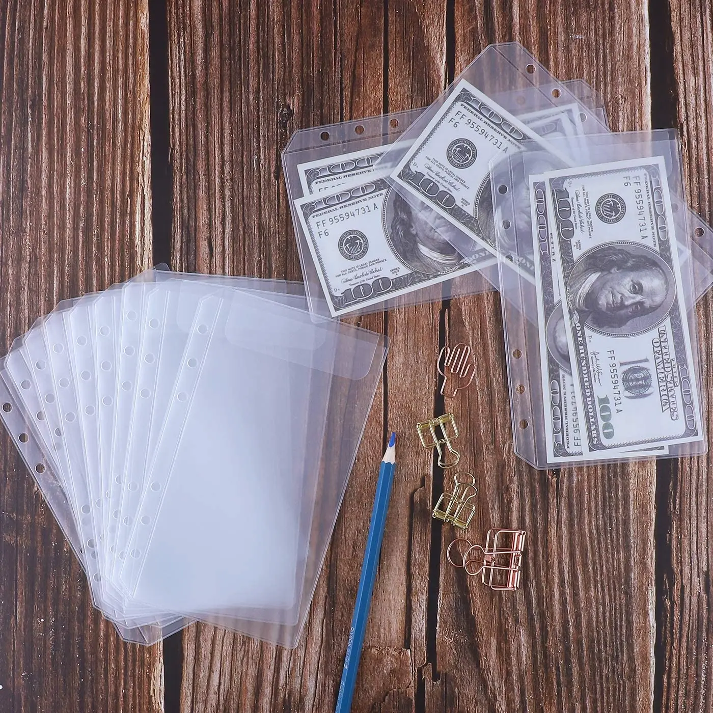 12pcs/lot Binder Pockets A6 Size 6-Holes Cash Budget Envelopes PVC Loose Leaf Bags Insert Pages for 6-Ring Notebook Binder