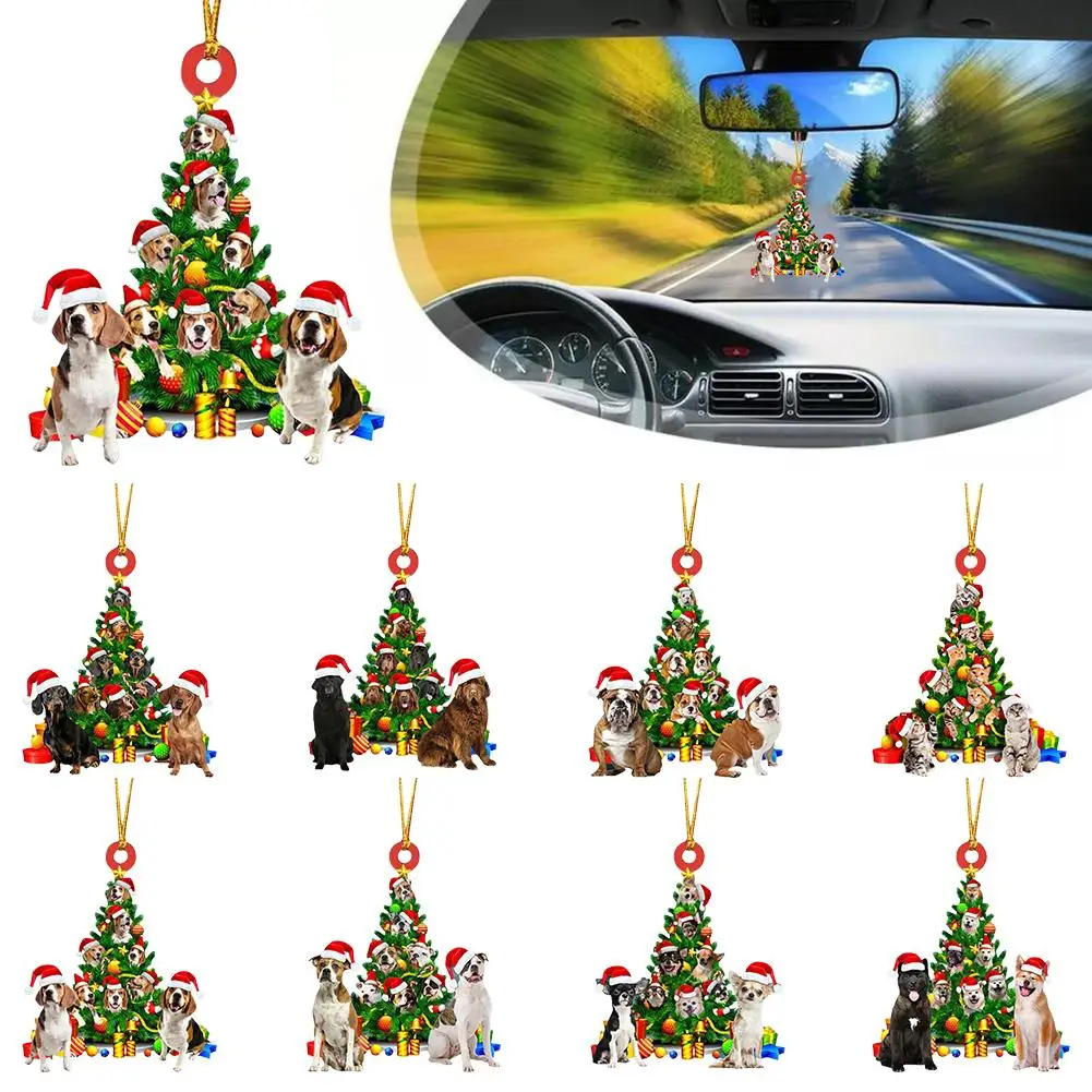 2024 nuevo 2d acrílico plano mascota perro Navidad colgante decoración para coche decoración del hogar árbol de Navidad ornamento Navidad Gif E1f8