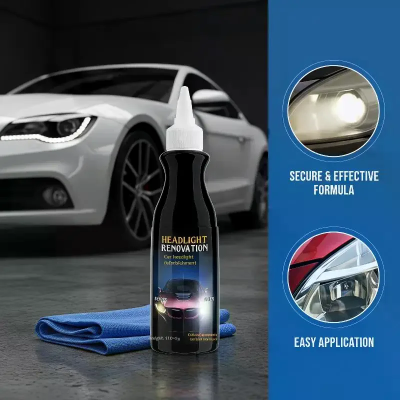 Efficient Car Headlight Restoration Fluid Kit Remove Yellowing Restore Clarity Quickly for All Weather Night Driving