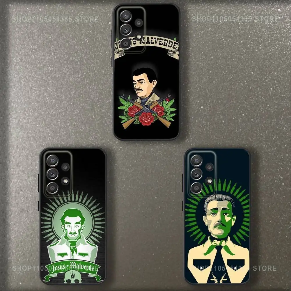 

J-Jesus M-Malverde Phone Case For Samsung S 25,24,23,22,30,21,10,9,Ultra,Plus,Lite,FE,4,5 G Soft Black Case