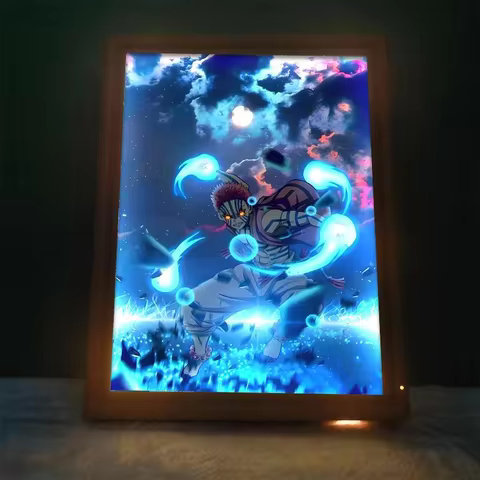 Demon Slayer Akaza LED Light Painting - Anime Kimetsu no Yaiba Glow Wall Art Night Light, Room Decor Poster, Gift for Fans