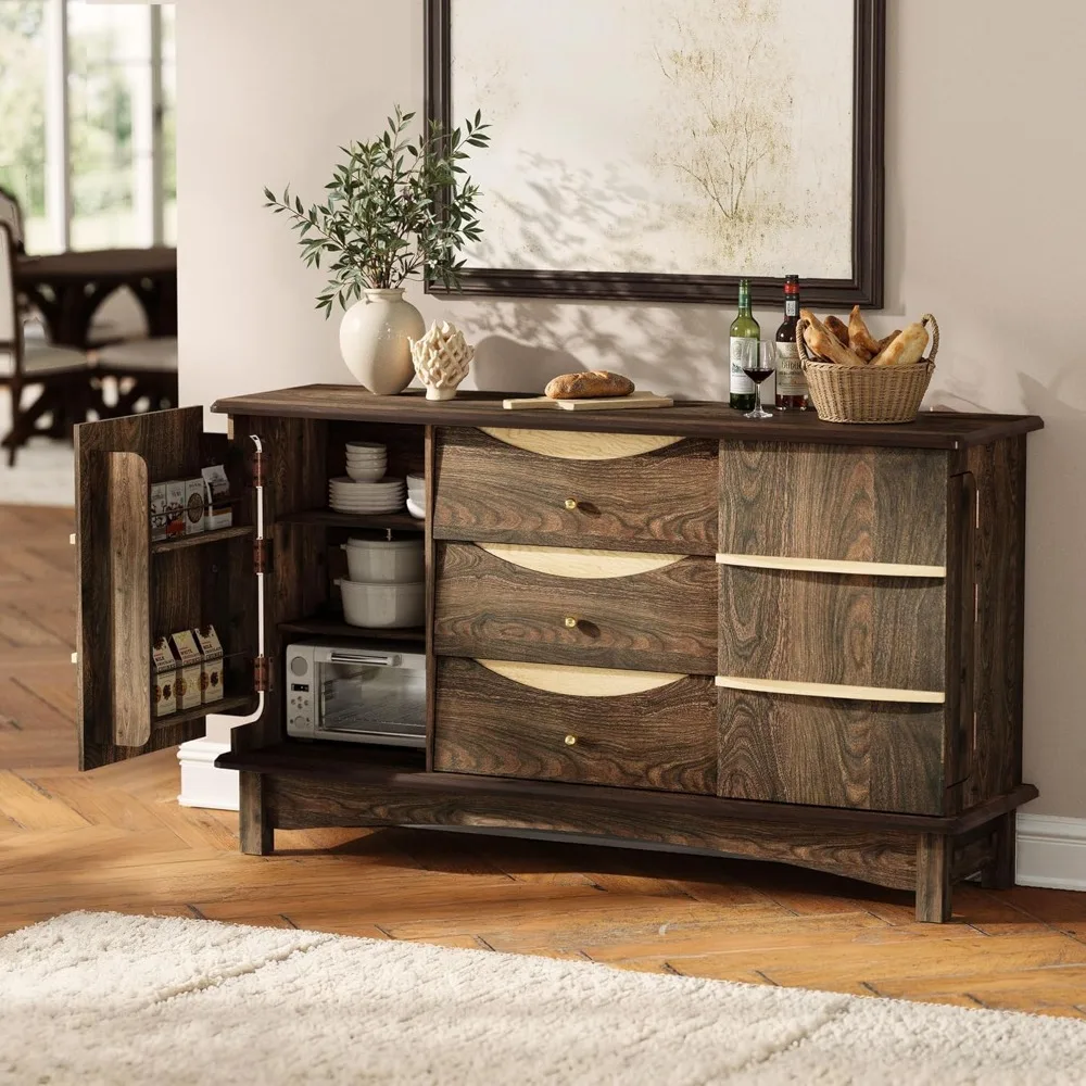 Armadietto da buffet con credenza grande con 3 cassetti, manico in legno massello, stazione moderna da bar