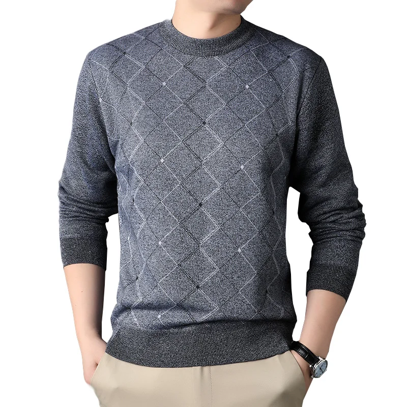 

Men's Autumn New Style Long Sleeve Fleece Lined Thickened Striped Fashion Comfortable Casual Loose Pullover Knit Sweater