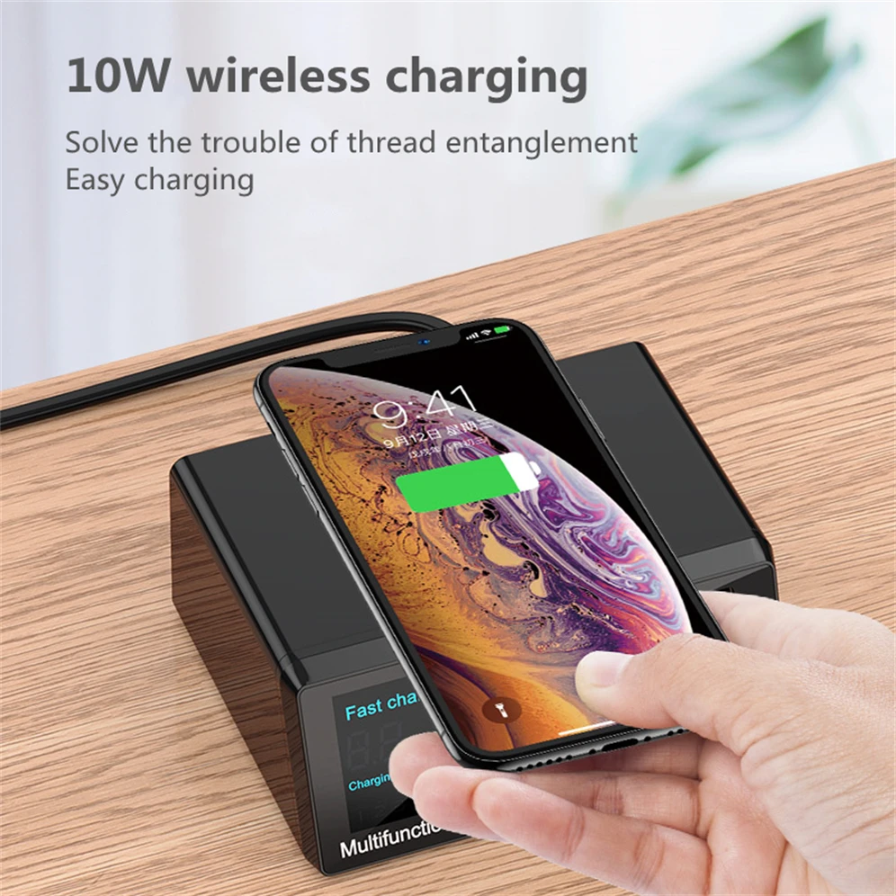 GRWIBEOU 100W Multi USB Fast Charger Wireless for IPhone 14 13 12 11 Pro XR 8 Port USB LCD Quick Charge Station 3.0 PD Charger