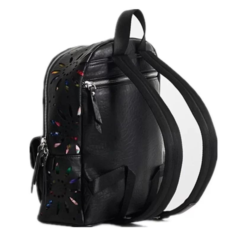 Comércio exterior espanha d mochila moda oco flor impressa mochila feminina casual preto novo