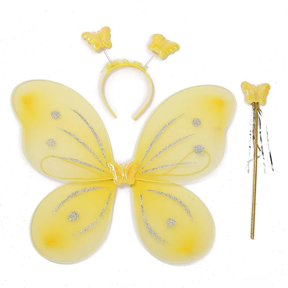 1pcs Fairy-Wings Wings with Magic Wand Headband Angel Wings Costume Dress Up Kindergarten Role Play-Props for Girls ﻿