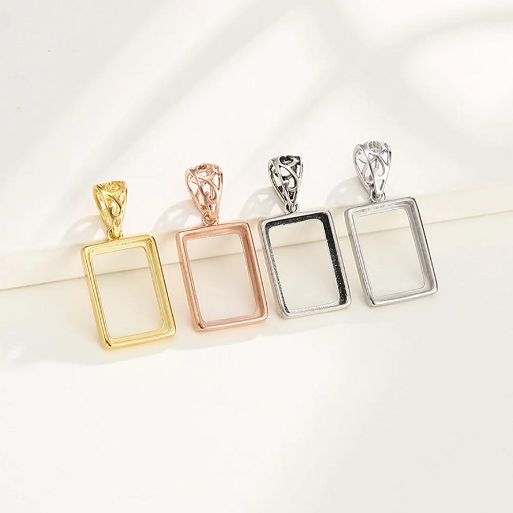 925 Sterling Silver DIY Pendant Charm Tray Cameo Base Settings fit Rectangle Cabochon beads DIY Pendant Jewelry Necklace Making