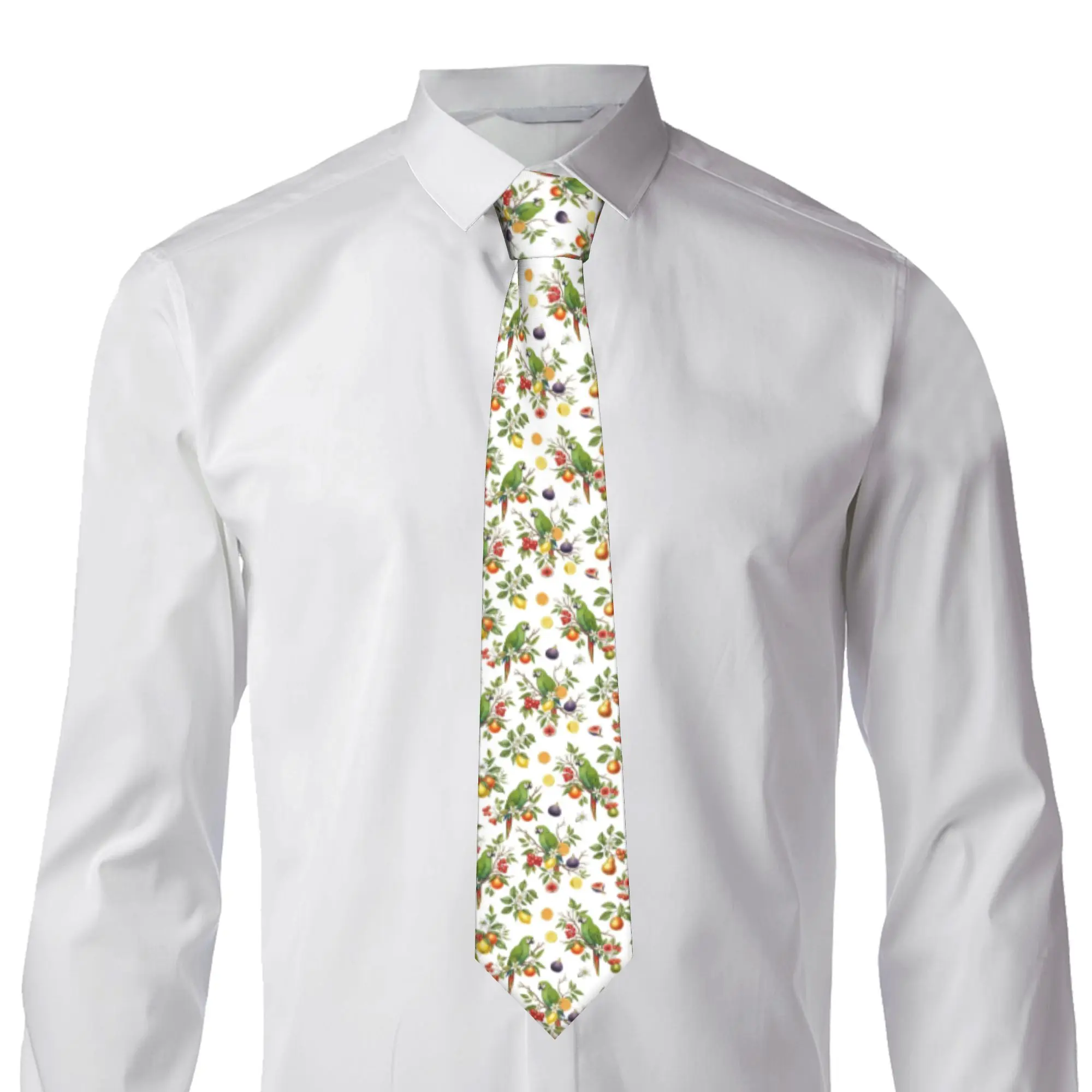 Fashion Cute Tropical Parrots Birds  Neck Tie Men Silk Cockatiel Macaw Parrotlet Necktie for Office Cravat