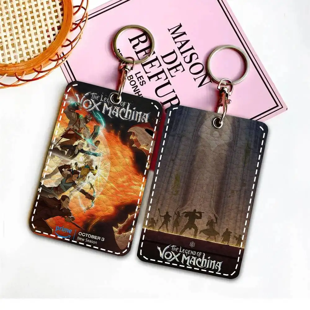 Anime The Legend V-vox M-Machina Card Case Keychain Access Card Bag Key Tag Ring Leather Card Holder Key Ring Access