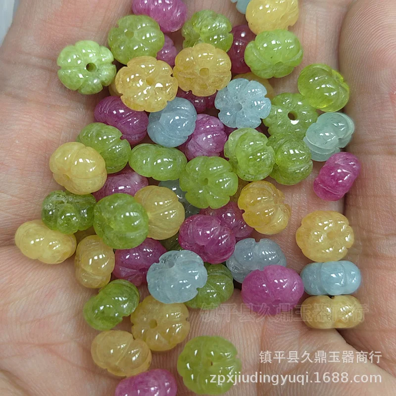 Icy multicolored tourmaline pumpkin , loose for DIY crafts, Buddhist beads, bracelets, necklaces, jade jewelry access