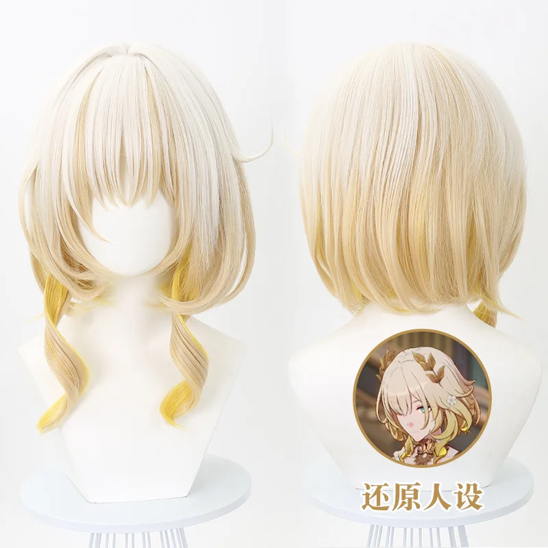 Synthetic Cosplay Wig Agra-Leya Inspired Roman Curls Gradient Color Faux Scalp Top Wig Anime Costume Party Hairpiece