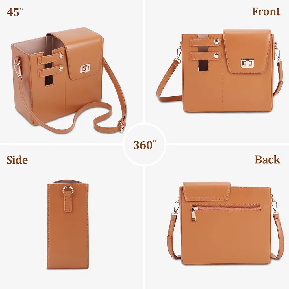 Bolsa de ombro crossbody com suporte para garrafa de água, bolsa de proteção multifuncional para férias, portátil ao ar livre, armazenamento de copo de água