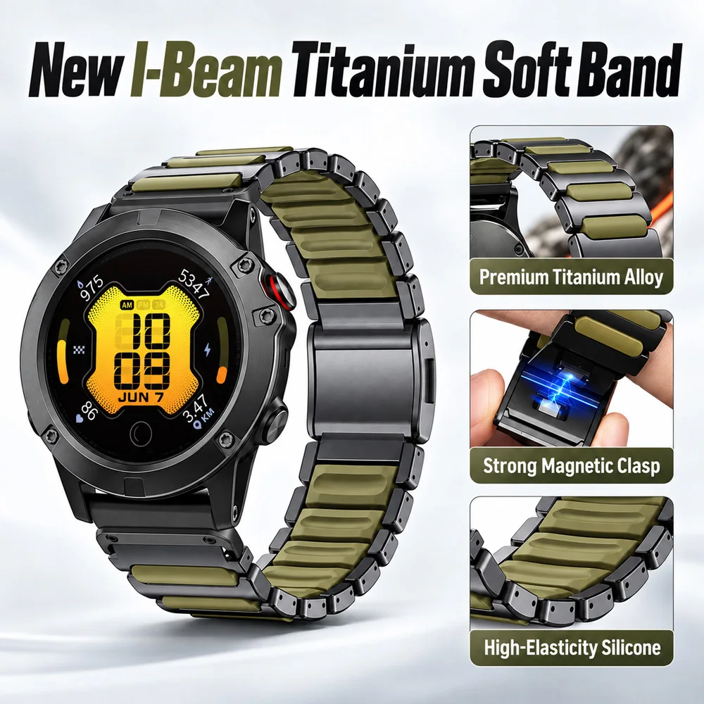 22mm 26mm Titanium+Silicone Watch Band For Garmin Fenix 6 6X 7 7X 5 5X Plus Epix Pro Enduro 3 Forerunner 970 965 935 945 Fenix8