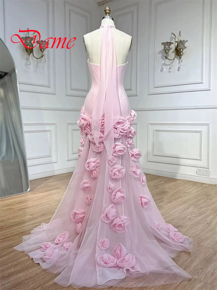 Customized Exquisite Pink Jersey Evening Dress Delicate  Strapless Sleeveless Zipper Back Side Slit  Flowers Homecoming Dress