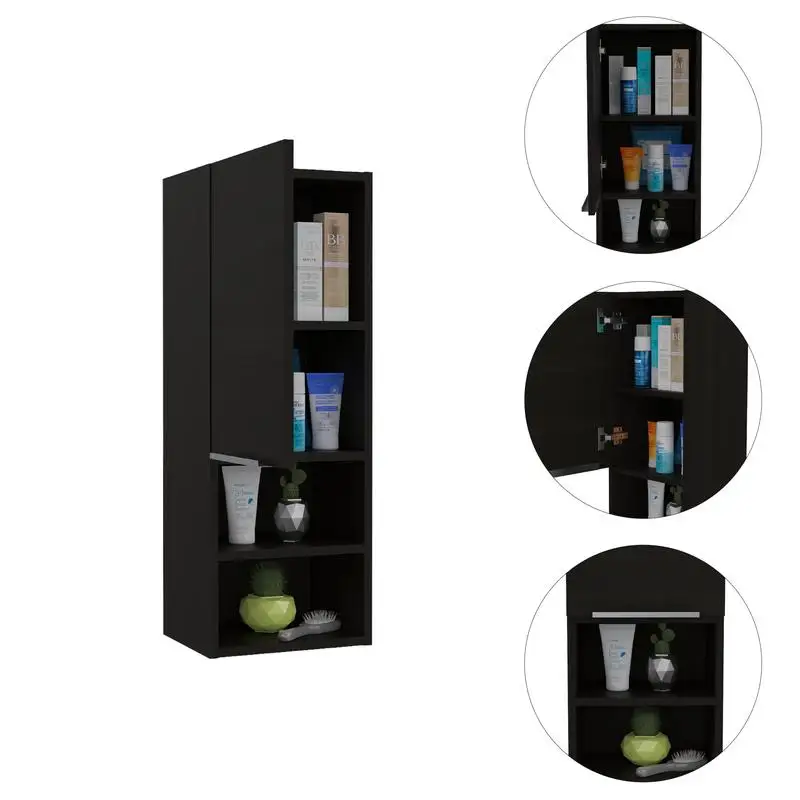 

Black Wengue Rectangle 2-Shelf Medicine Cabinet**New Product Title:** Modern Black Rectangle 2-Shelf Wall-Mounted Medicine