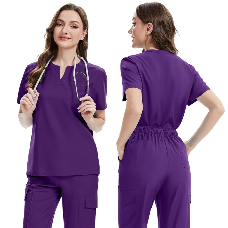 ユニセックスVネックオーバーオール - 医師や看護師向けの速乾性手洗いユニフォーム 薄手で無地の作業服