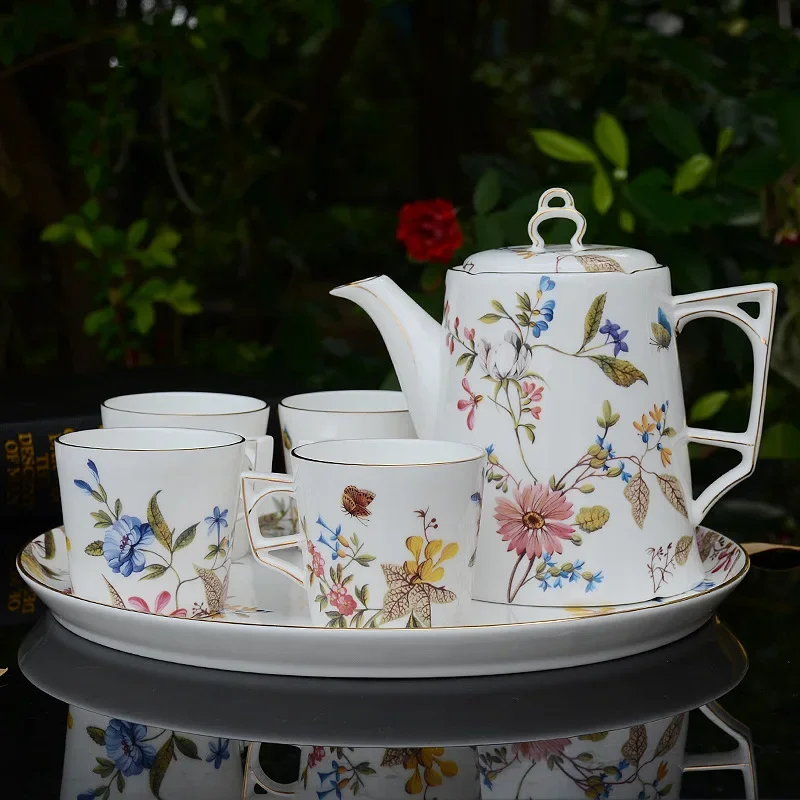 New Chinese Coffee Pot Set, Red Teacup, Teapot, Teacup, Coffee Cup, Afternoon Tea Set, Tea Set with Tray. Coffee Cup Set