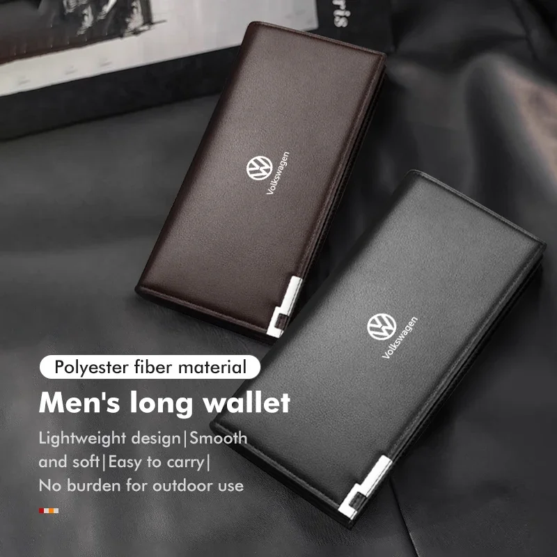 Man Leather Wallet Long Car Logo Drivers Licence Card Holder For Volkswagen Scirocco Passat Polo B5 B6 B7 Tiguan Sharan Touran