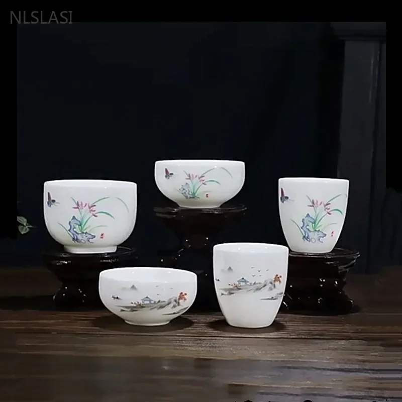 Mutton Fat Jade White Porcelain Teacup Exquisite Handmade Master Cup Ceramic Individual Single Cup Chinese Tea Accessories