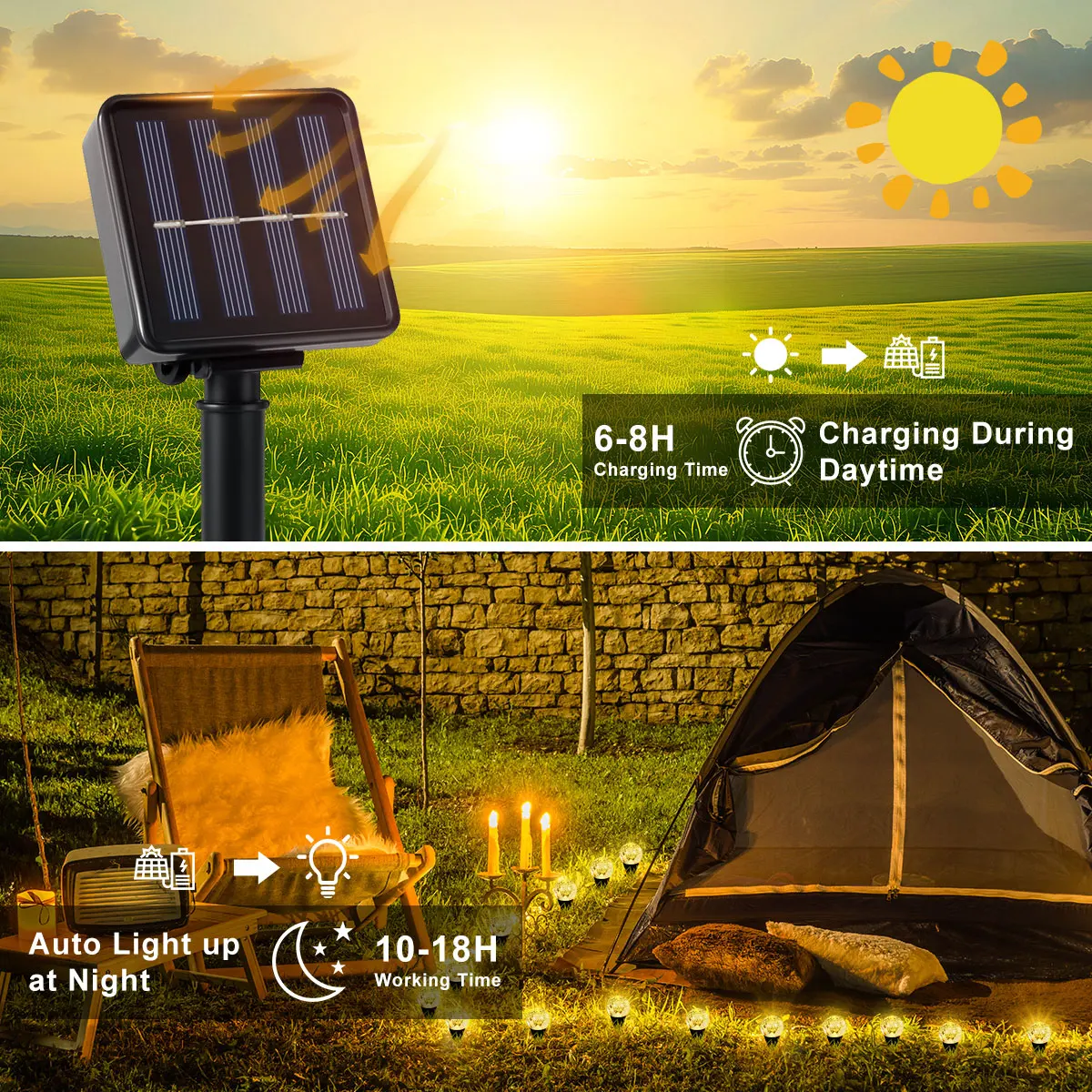 في الهواء الطلق الشمسية كرة فقاعات أضواء الحديقة 20/30 LED أضواء المسار الشمسية 8 طرق مقاوم للماء سلسلة ضوء الشمس لمسار حديقة الفناء