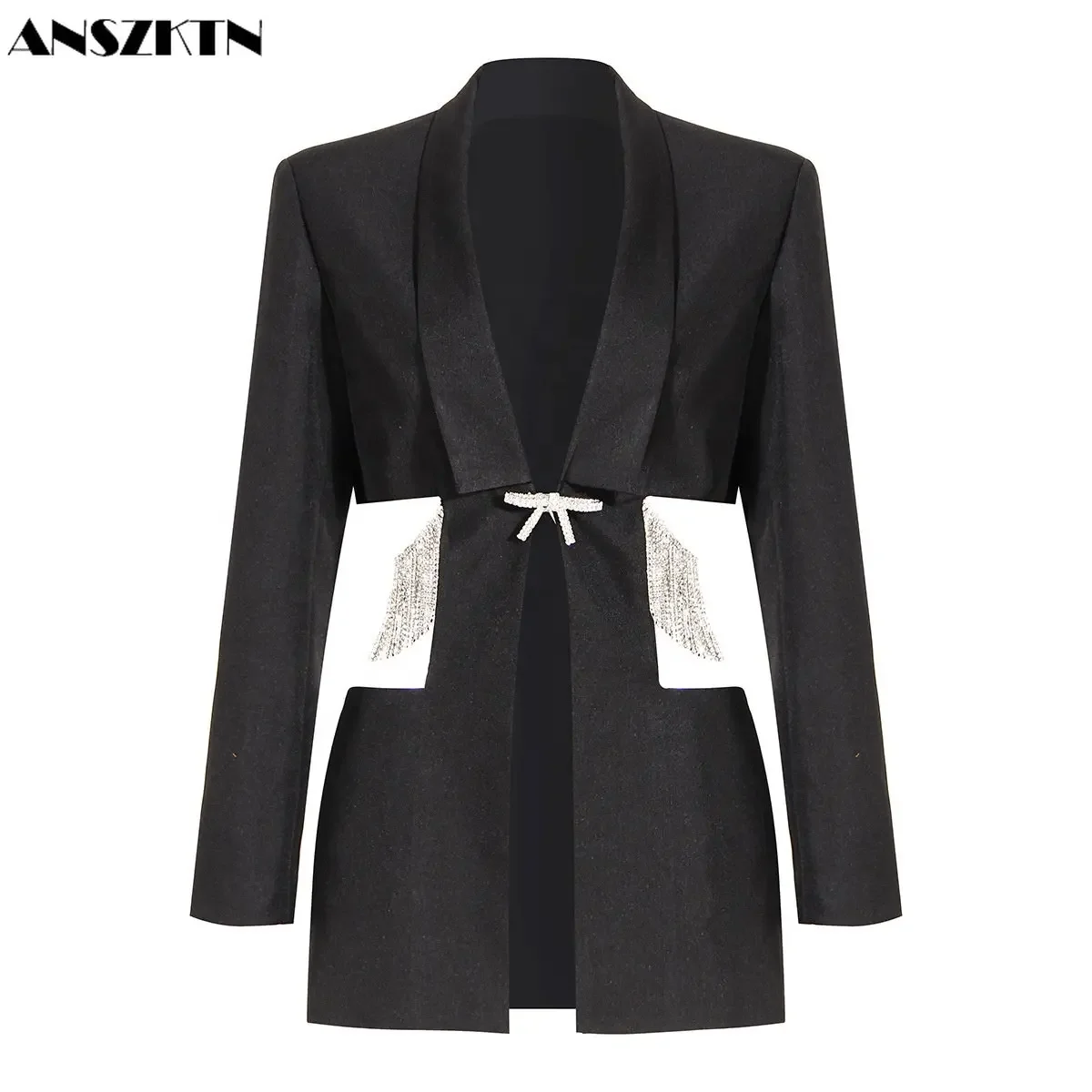 

ANSZKTN Women New Arrivals Fashion Elegant Casual Hollow Rhinestones Arket Blazer Diamond Chain Ladies Blazers