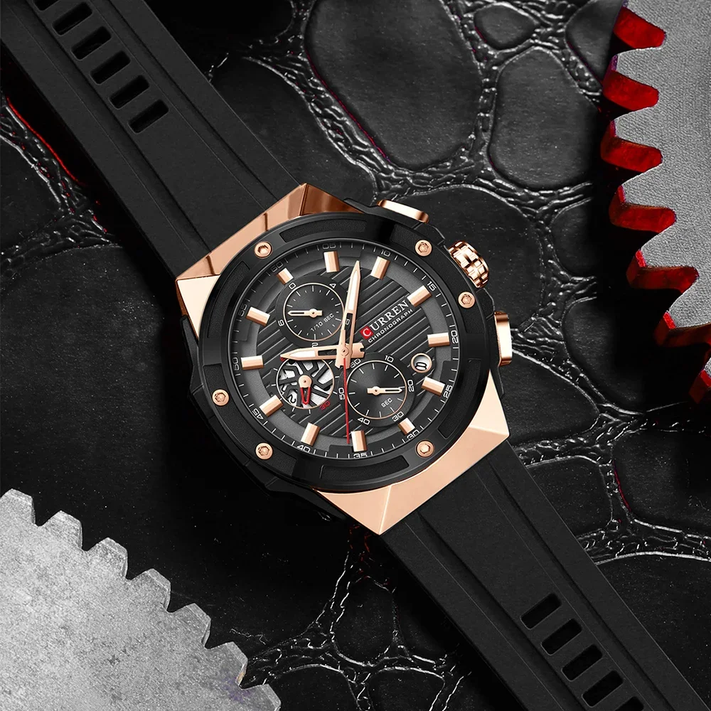 CURREN 8462 Top Luxury Quartz Men's Watch Silicone Strap Multifunctional Timing Code Classic Luminous Waterproof Men's Watch