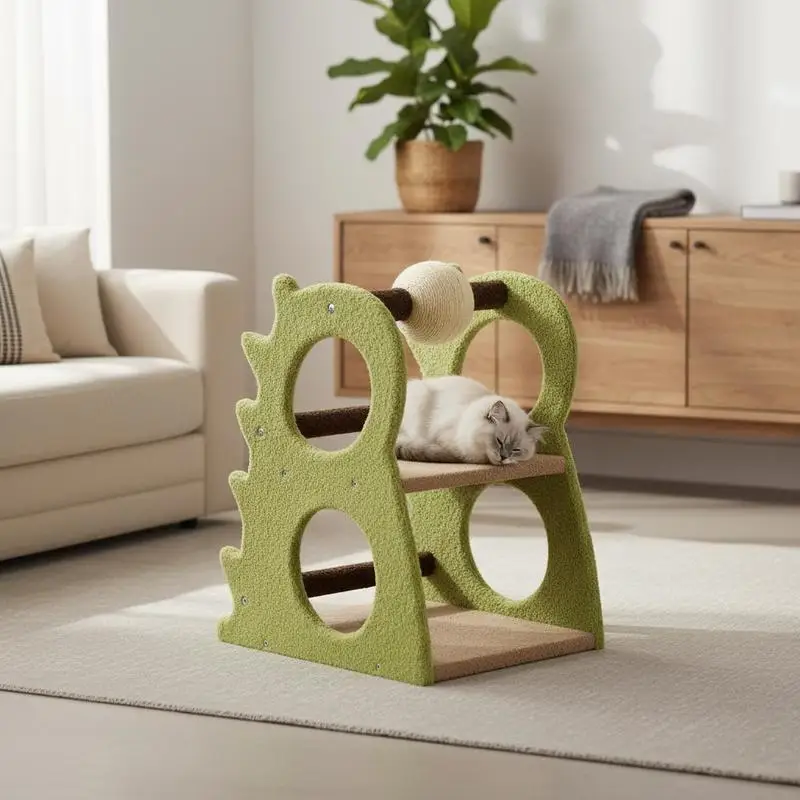 

2-Tier Modern Cat Tree for Indoor Cats with Rotatable Sisal Scratching Ball-Green