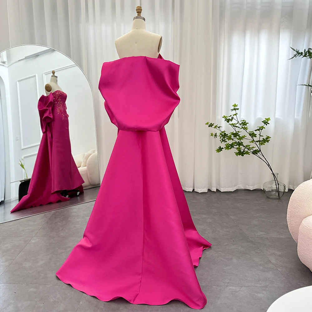 Sharon Said Luxus Fuchsia Meerjungfrau Dubai Abendkleid mit Cape Showl Arabisch Lange Hochzeit Party Gast Kleider SS296 Maßgeschneidert