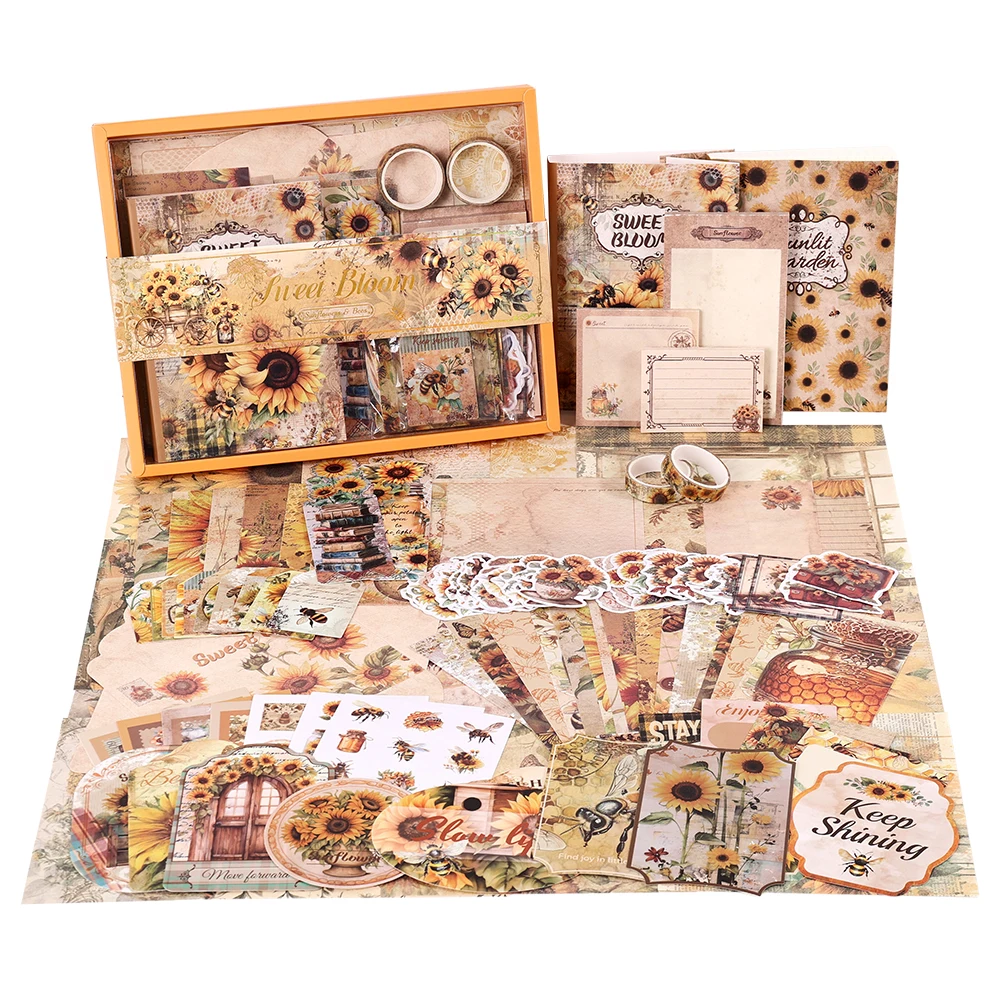 Juego de regalo artesanal de girasol Vintage, Kit de álbum de recortes de diseño para amantes de los diarios de balas, suministros para álbumes DIY para cumpleaños y Navidad