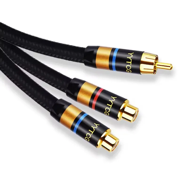 

HIFI Car RCA Cable Gold Plated Connector Lotus RCA Male To 2RCA Male Cable for Mixer Subwoofer Loudspeaker