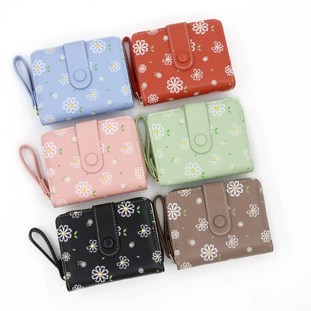 Retro Floral Wallets for Women Luxury Designer Zip Wallet Female Short Wallet with Card Holder Ladies Coin Purse with Strap