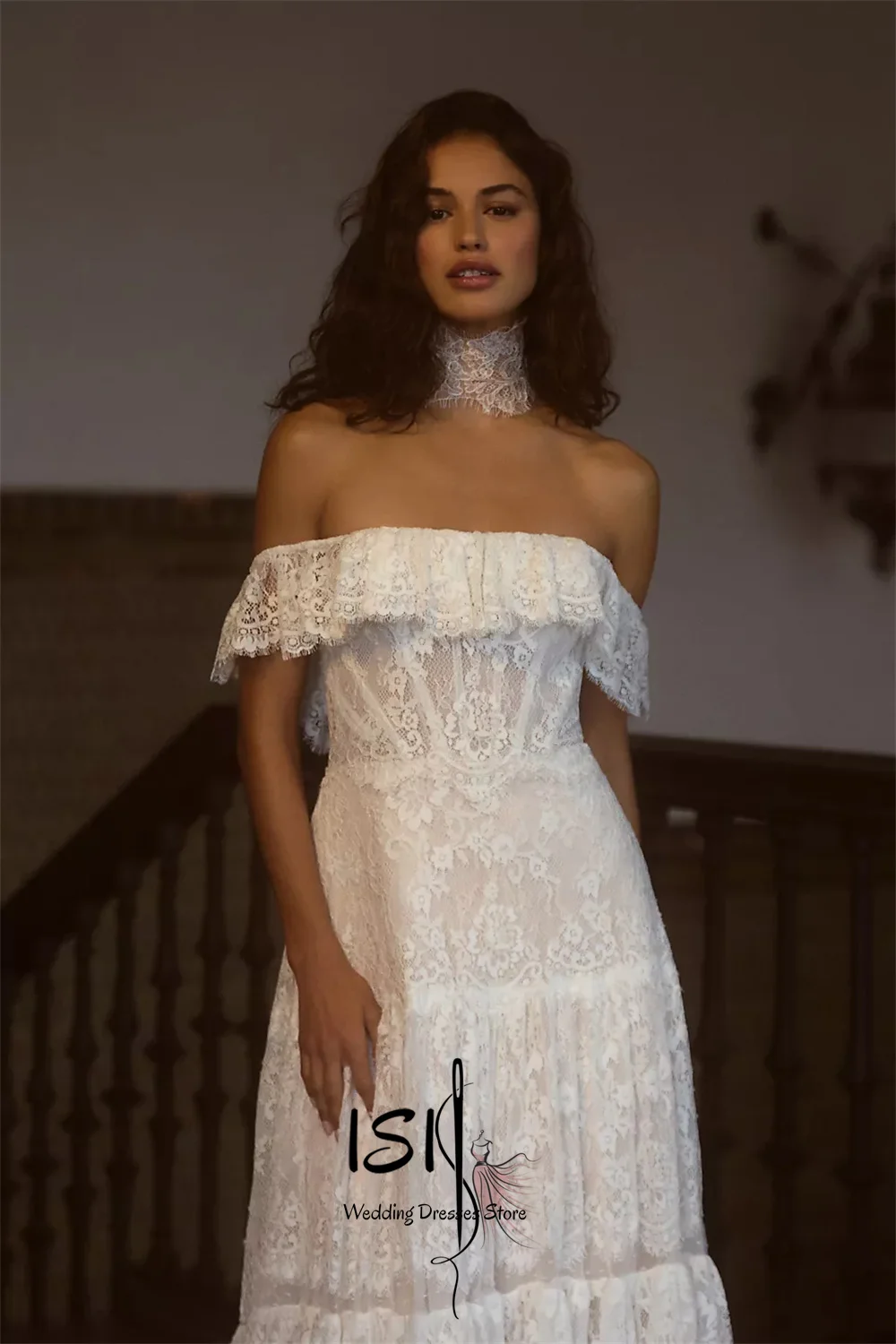 ISI Stylish Off the Shoulder Strapless Wedding Dress A-line Lace Sweetheart Sparkly Bridal Gown For Woman Customised