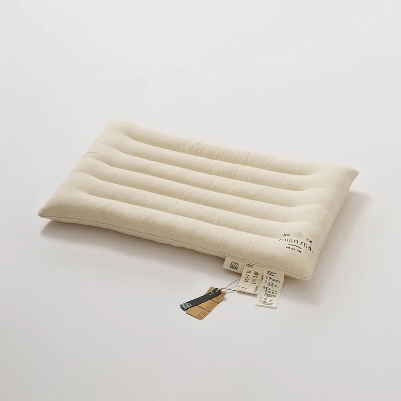 Soft Rebound Breathable and Antibacterial Mite - Proof Cotton Linen Neck Pillow with Dual Height for Different Needs