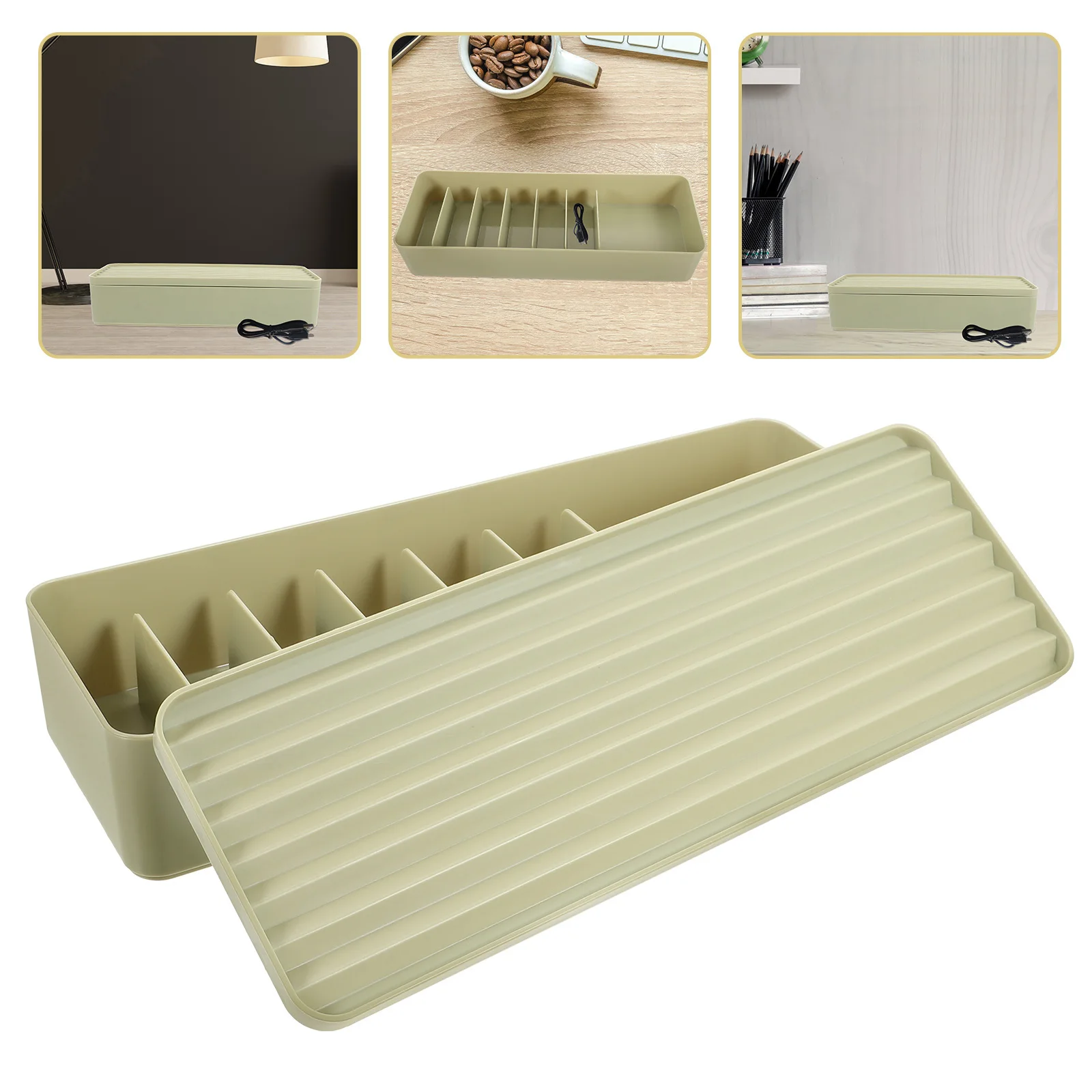 

Cable Management Box Cord Organizer Storage Bin Multi Functional Compartments Desk Accessories Organization Space Saving