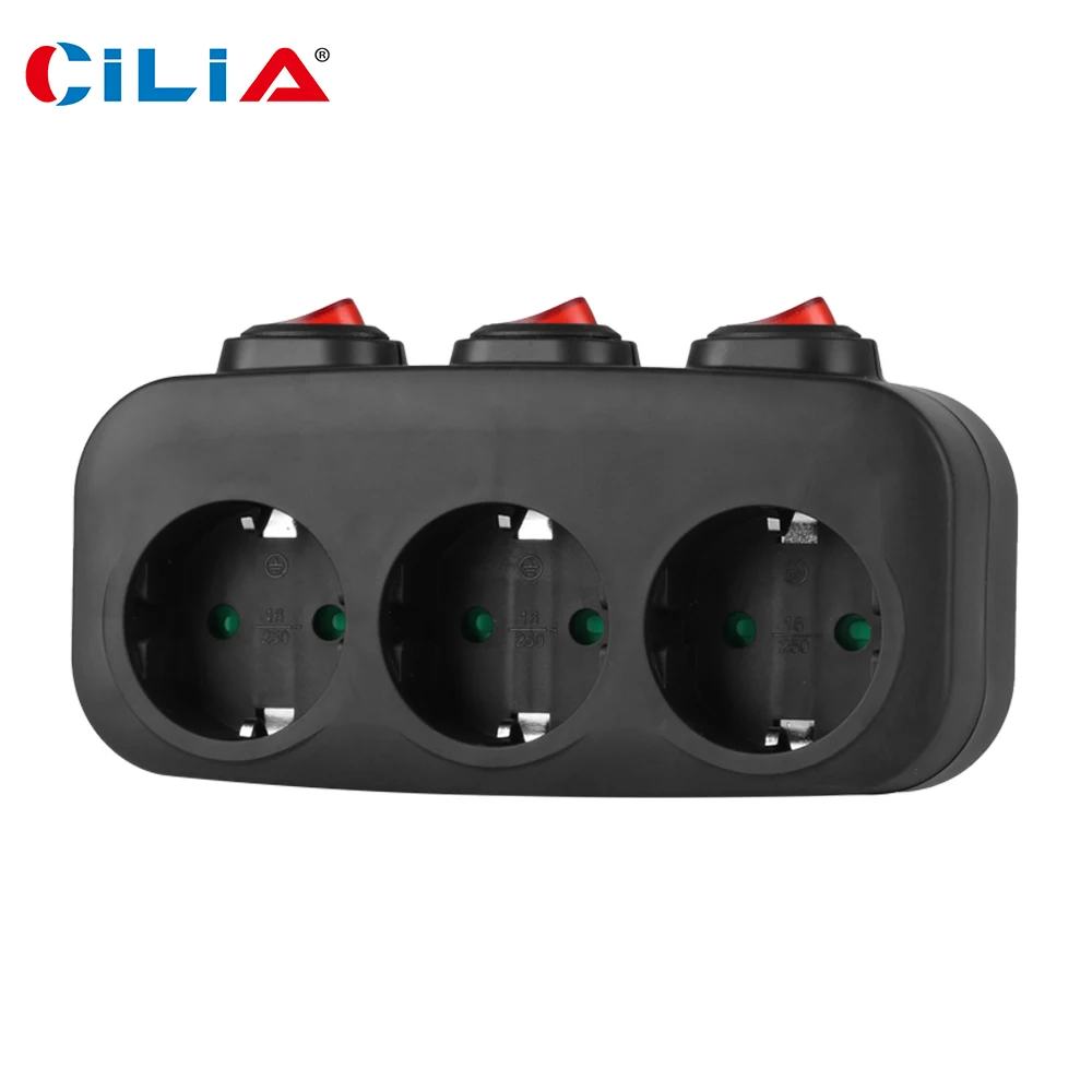 CILIA 1/2 Stück EU-Stecker, 3-in-1, Wandsteckdose mit 3-Schalter-Steuerung, Mehrfach-Steckdosenleiste, 3 Steckdosen, für Zuhause