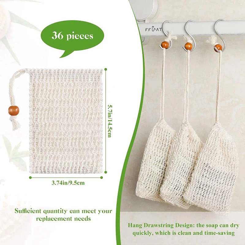 144 Pack Soap Exfoliating Bags,Soap Saver Made Sisal Mesh Soap Bag Bar Soap Bag With Drawstring For Bath & Shower Use