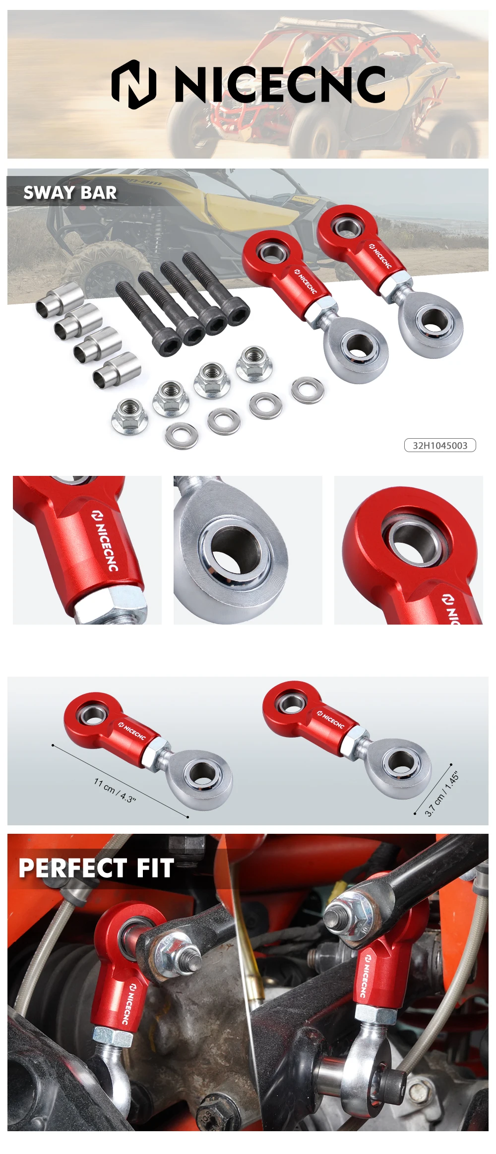 NICECNC für Can-Am Maverick X3 R Max Turbo 4x4 DPS 2017-2023 Vorder- und Hinterachs-Stabilisator-Verbindungsstücke Kit Aluminium UTV Zubehör – Detail 1