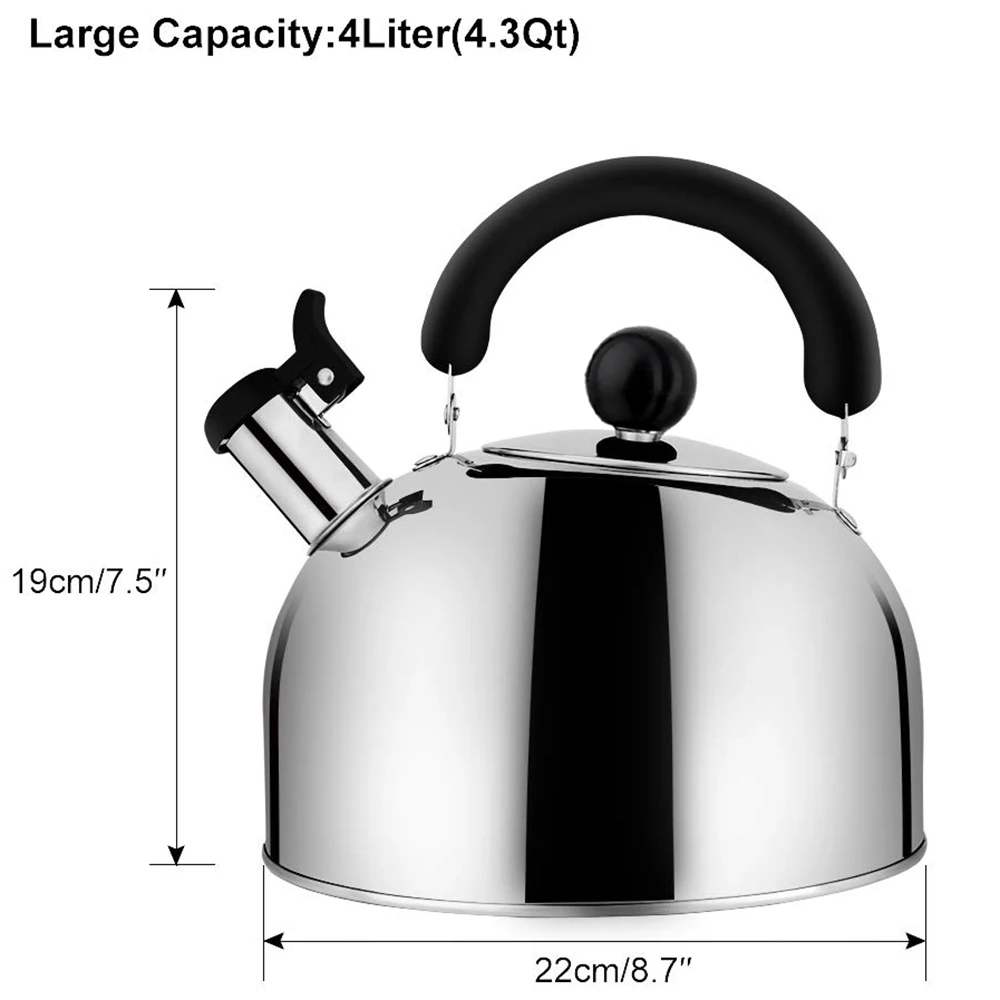 Tea Kettle Stovetop Whistling Tea Pot, Stainless Steel Tea Kettles Tea Pots For Stove Top, 4.3Qt(4-Liter) Large Capacity With