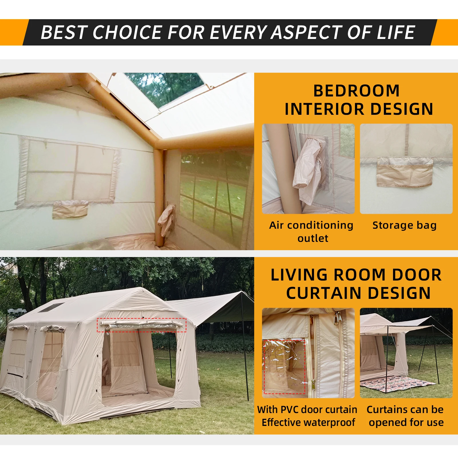 Tenda da campeggio gonfiabile da 9,84x13,12FT, tenda gonfiabile per 6-8 persone di facile installazione, antivento impermeabile per 4 stagioni, casa ad aria extra large